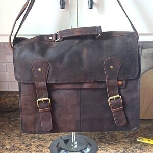 Ruck Sack / Bag Brown Distressed Unisex Leather Career Acadamia College Sz.Lg